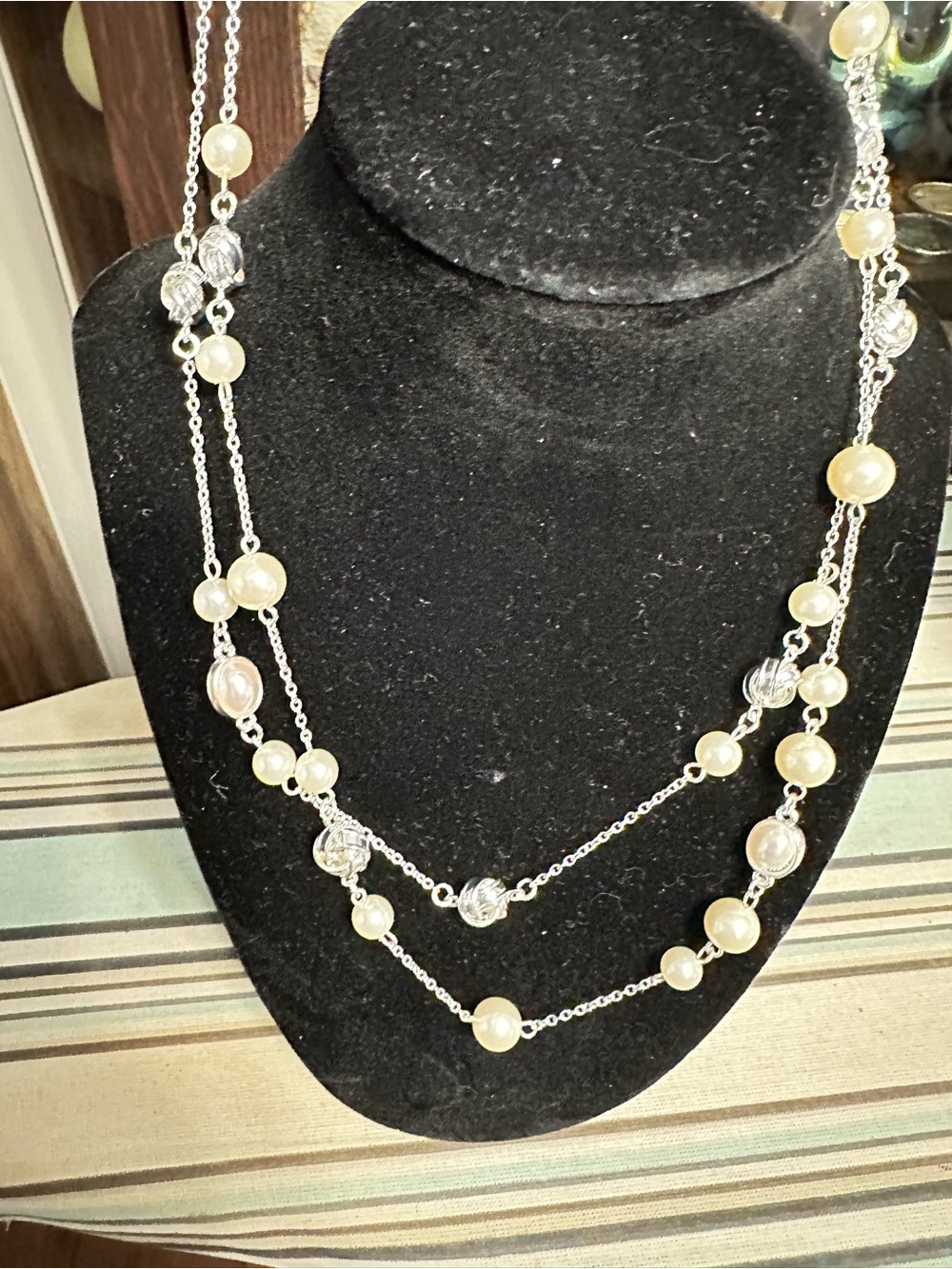 Hannah Cream Pearl and Silver-tone Multi-Strand Necklace